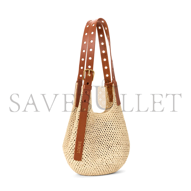 LOEWE SMALL PUNCH HOLE HOBO IN RAFFIA AND CALFSKIN A914W86X01 (34*24*22cm)